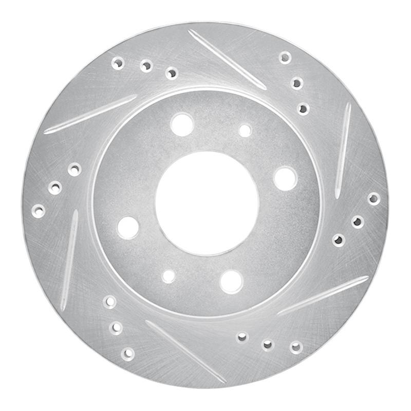 Dodge ATOS Brake Rotor (1) - Front Right - R1 Concepts - Drilled & Slotted - Silver - `98-`12